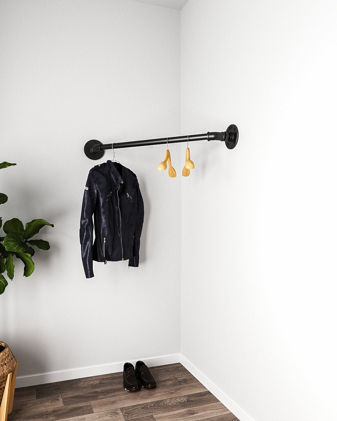 Amos Corner Industrial Pipe Wall Mounted Clothes Rack
