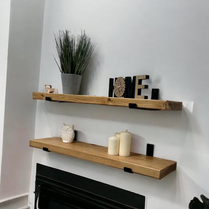 Wooden Shelves Wall-Mounted Floating Shelves with Seated Black L Brackets,