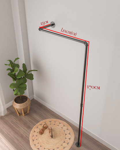 Clothes Rail, a wall-mounted and floor support rack, showcasing its modern pipe design