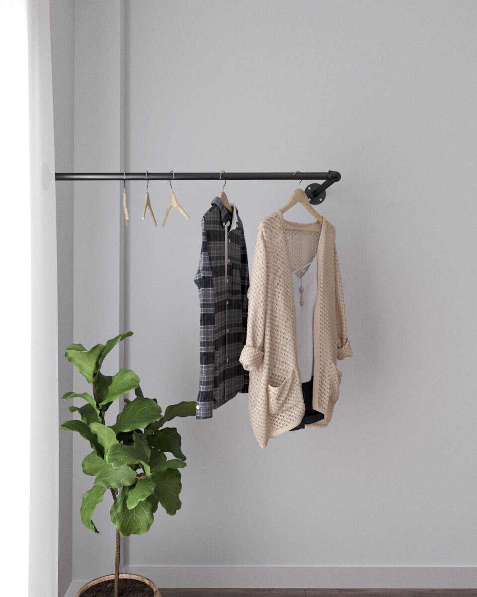 Nejso Corner Clothes Rail, showcasing its industrial pipe design and corner-fitting structure.