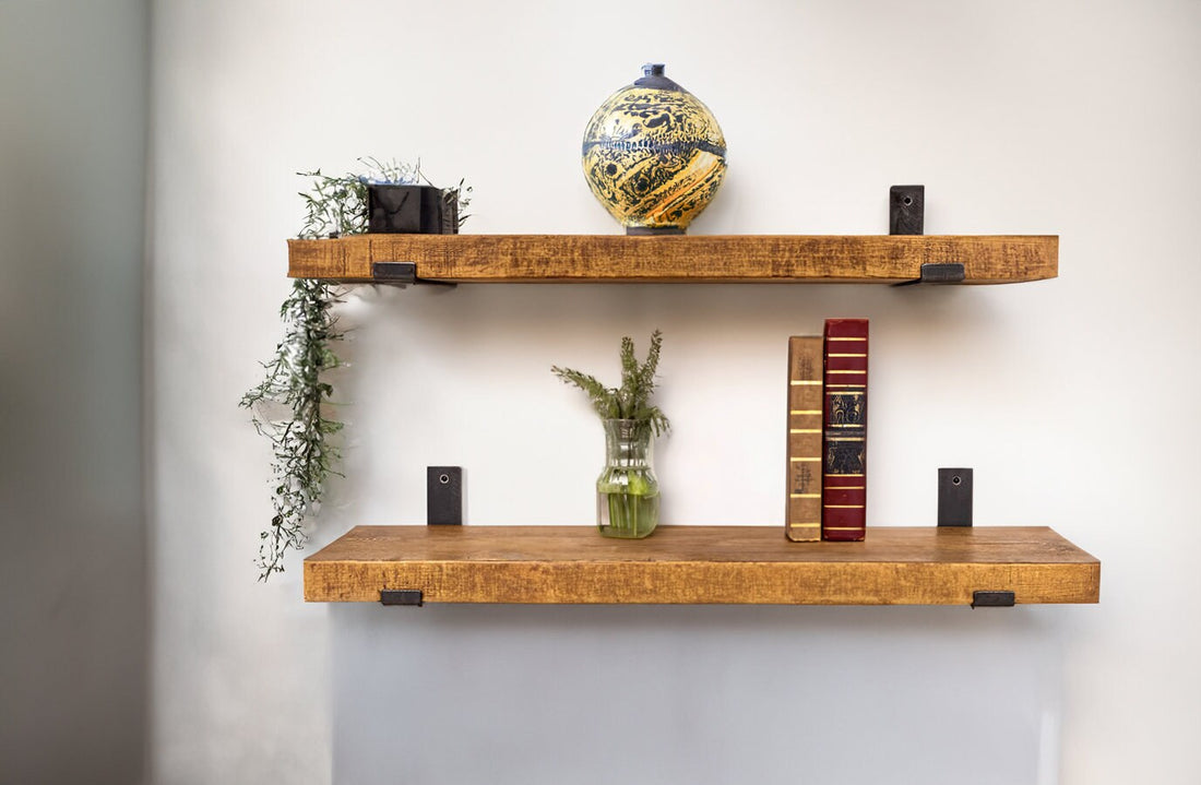 Sleek Chunky Wall Shelves with shelf brackets, highlighting a minimalist design