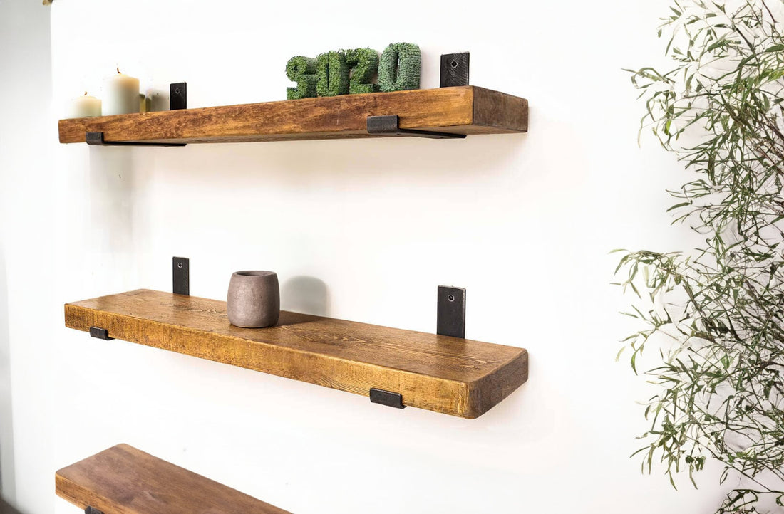 Sleek Chunky Wall Shelves with shelf brackets, highlighting a minimalist design